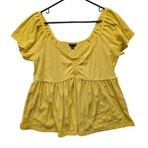 Torrid Yellow Banana Summer Ribbed Peplum Top Flutter Sleeve Ruched Bust 2X Boho